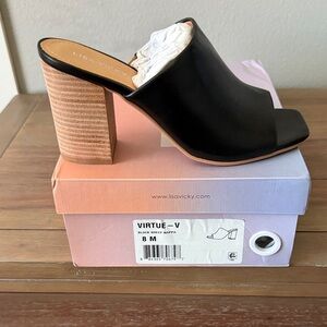 Lisa Vicky Black Heeled Mules Size 8